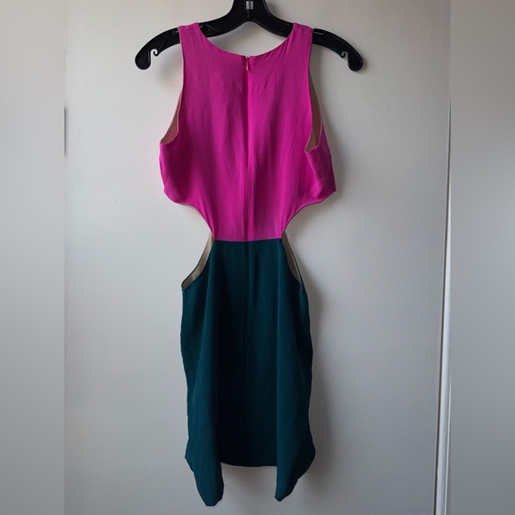 Naven Hot Pink and Teal Side Cutout High Neck Silk Mini Dress - Picture 4 of 7